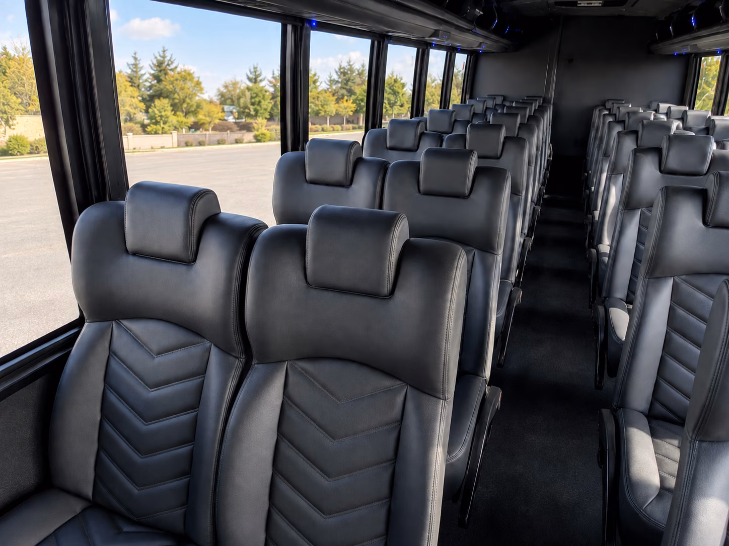 orange 18 passenger minibus inside