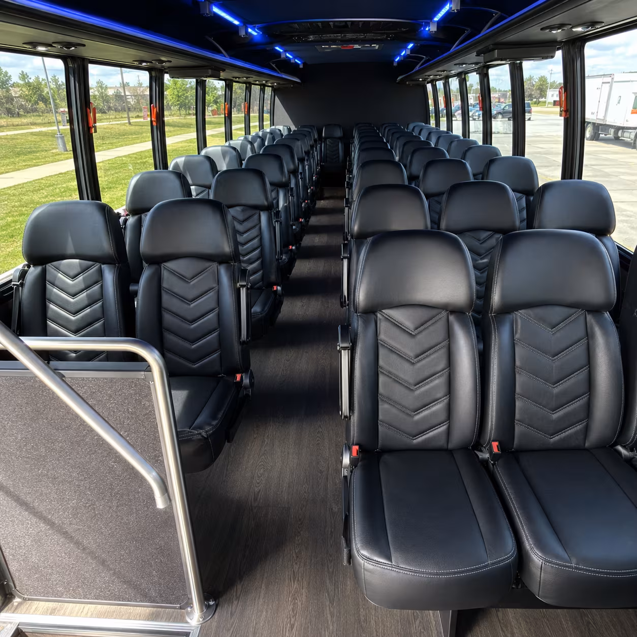 orange 25 passenger minibus interior