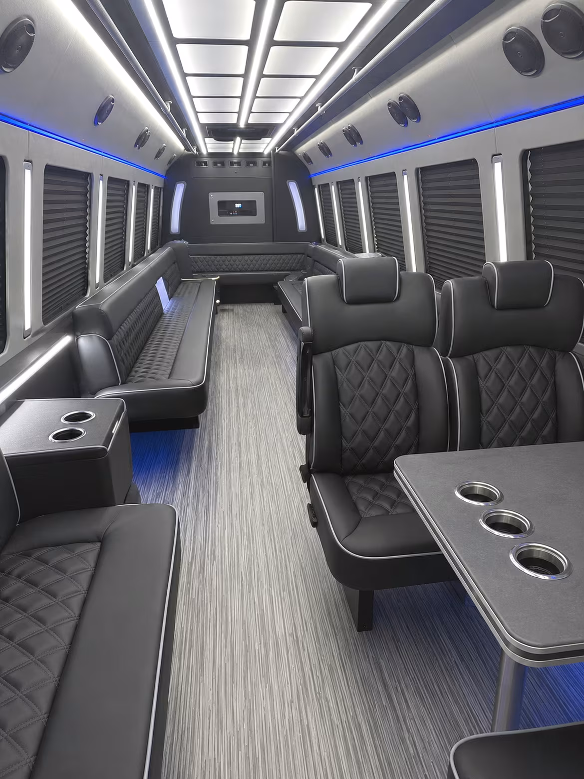 orange 25 passenger party bus inside