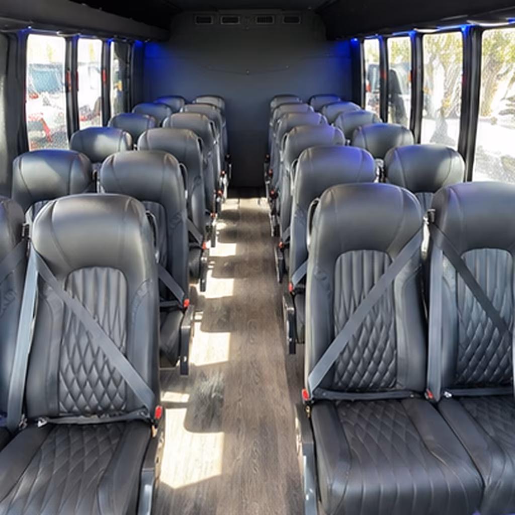 orange 35 passenger minibus inside