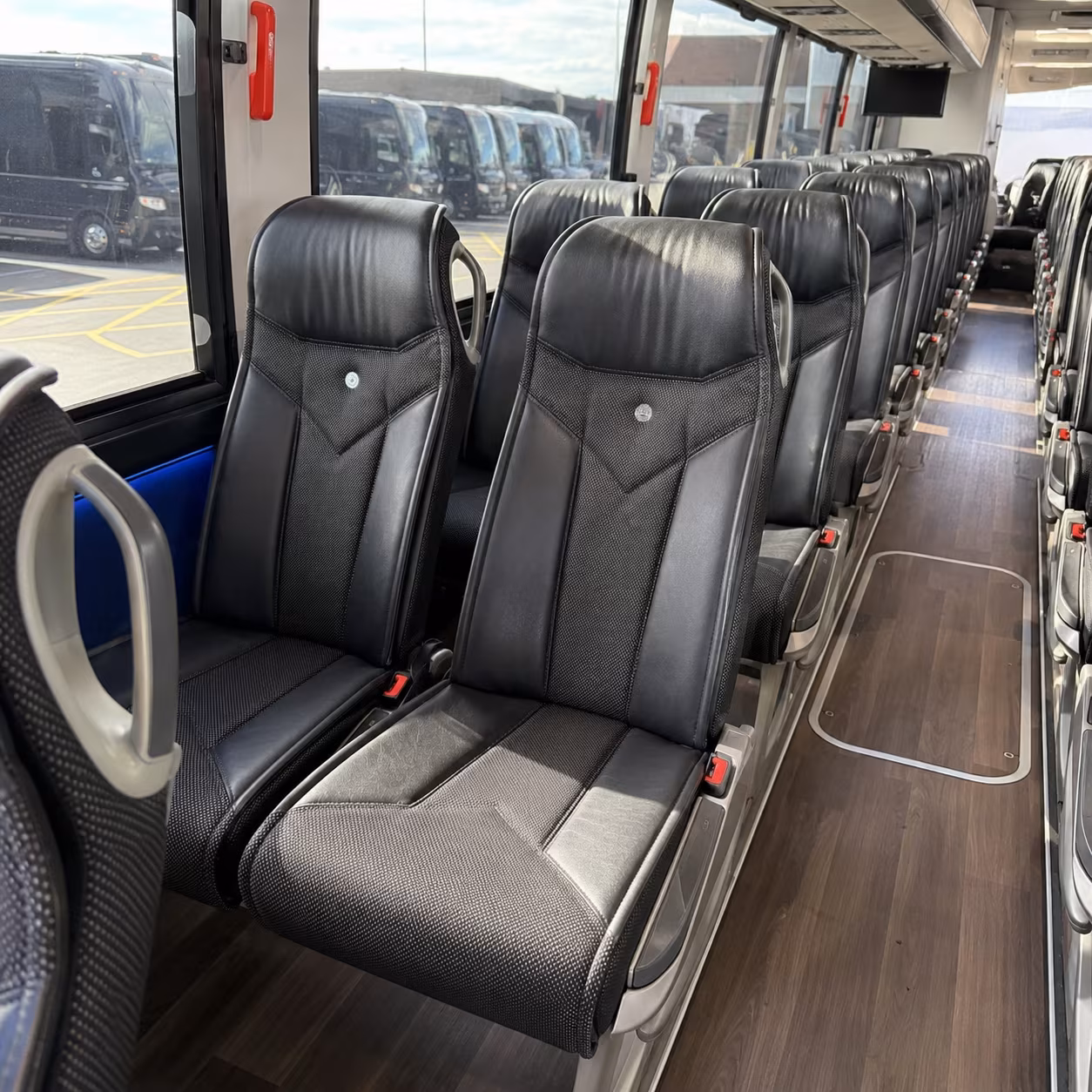 orange 40 passenger charter bus interior