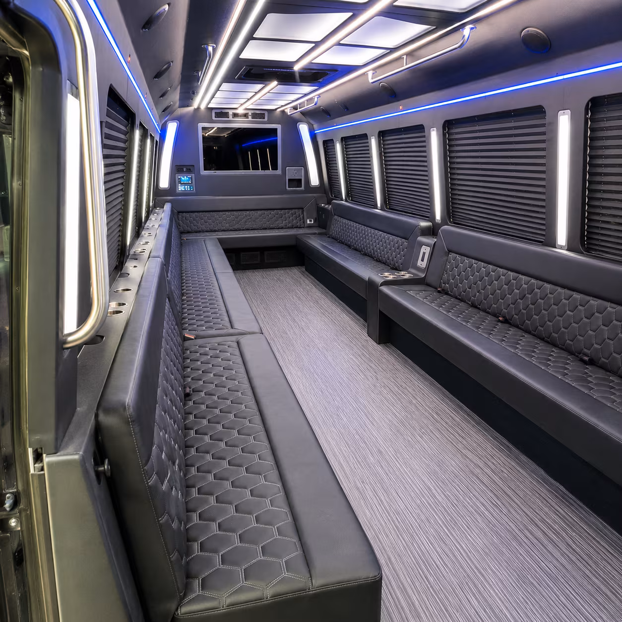 orange 40 passenger party bus interior