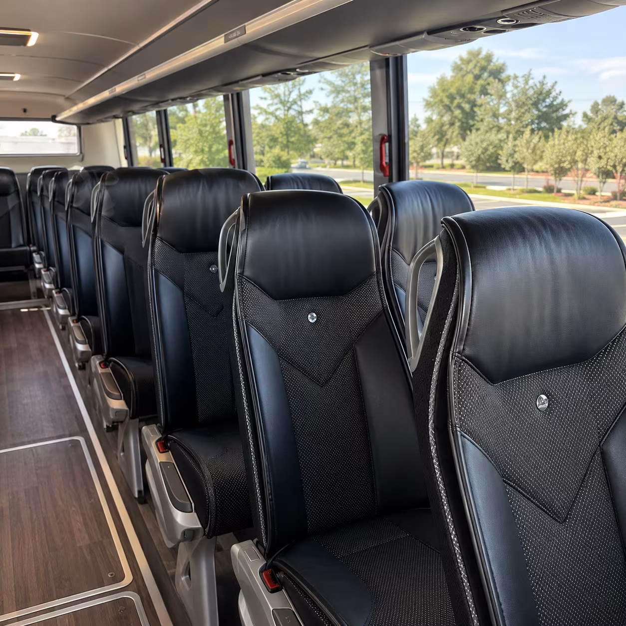 orange 45 passenger charter bus interior