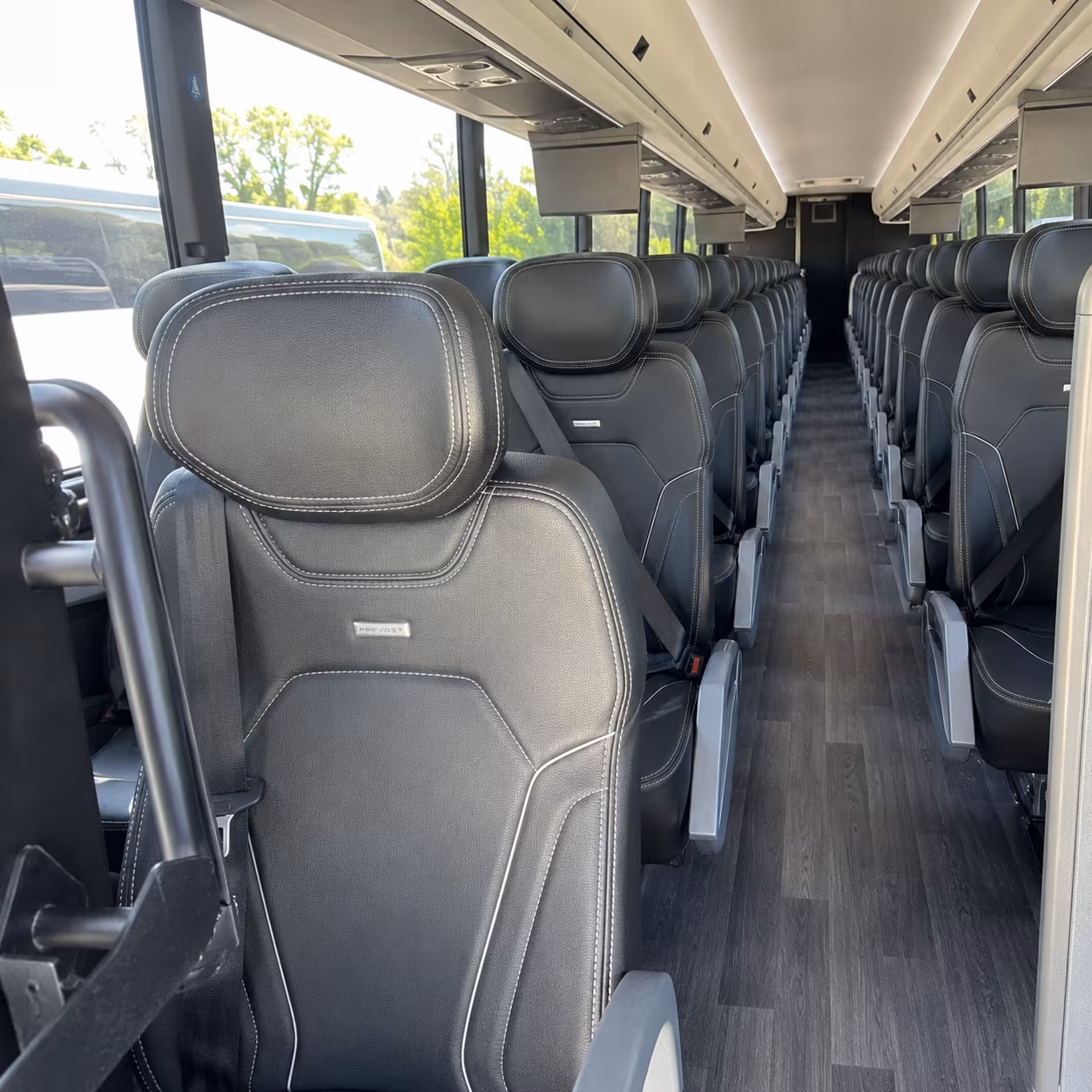 orange 47 passenger charter bus interior