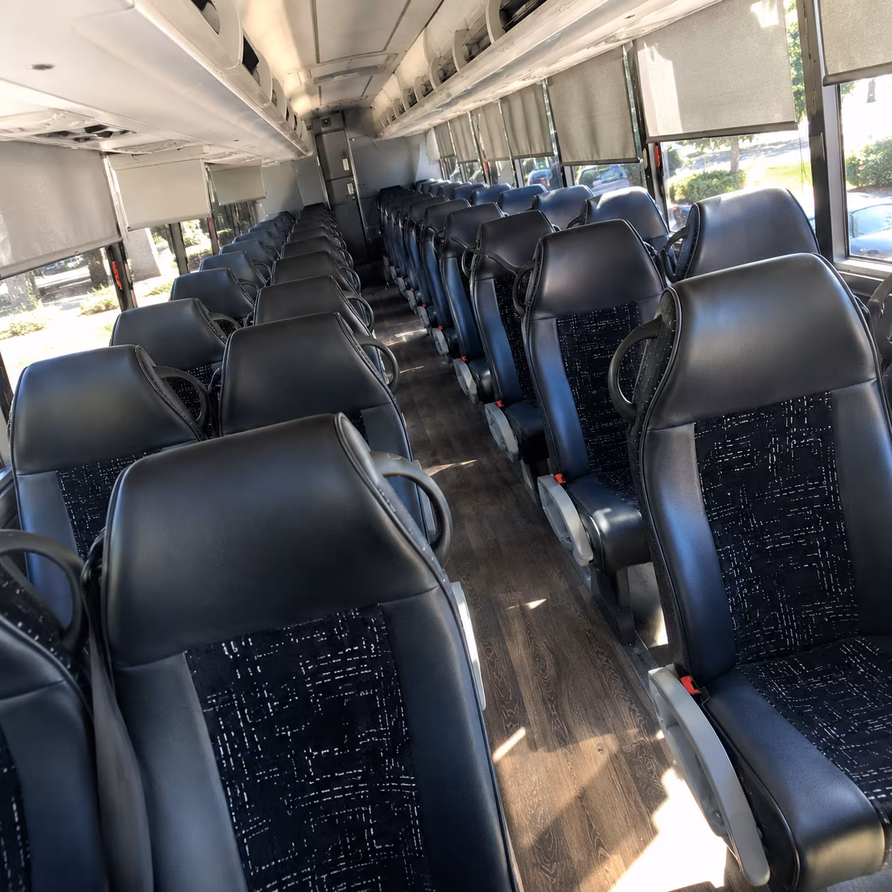 orange charter bus inside