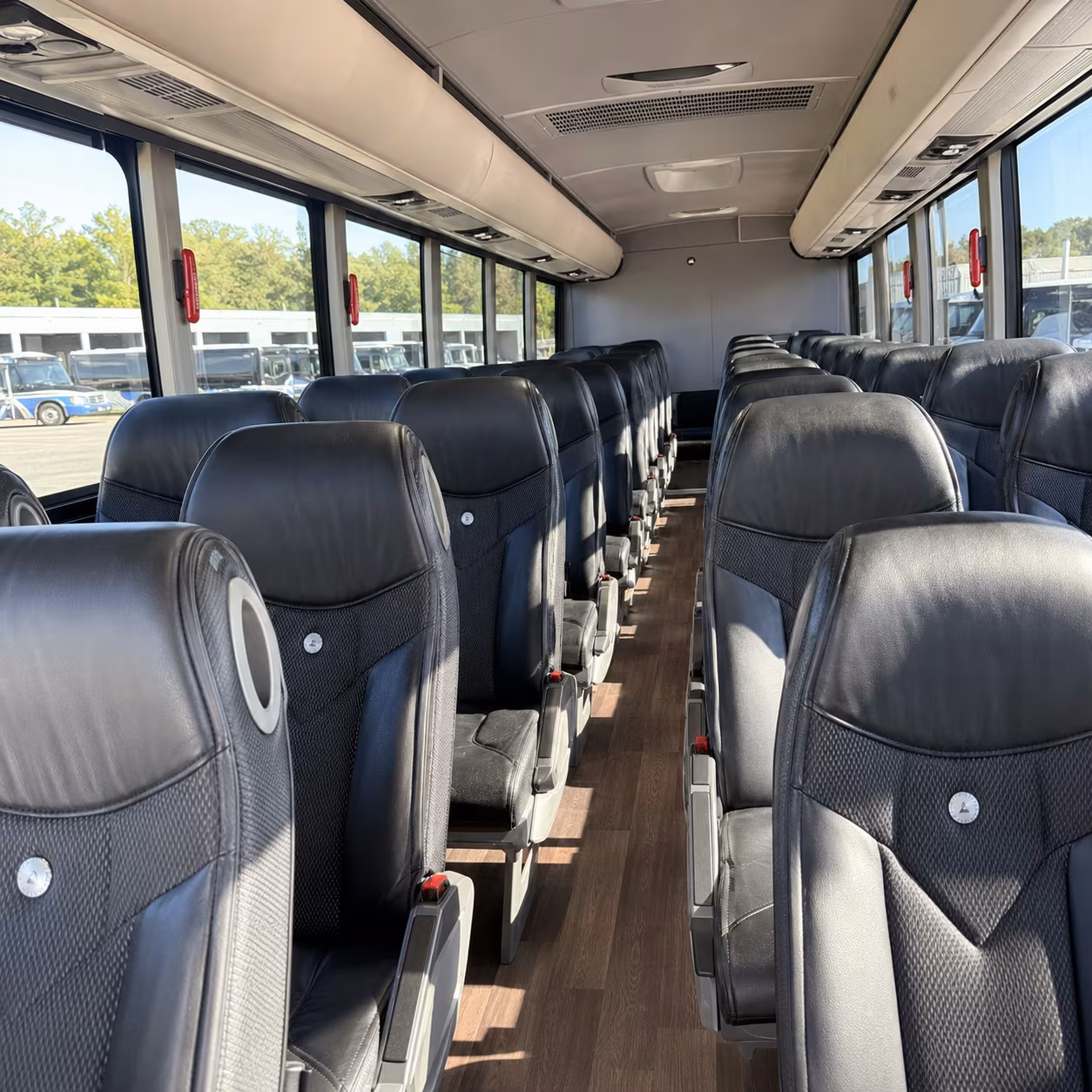 orange charter bus interior