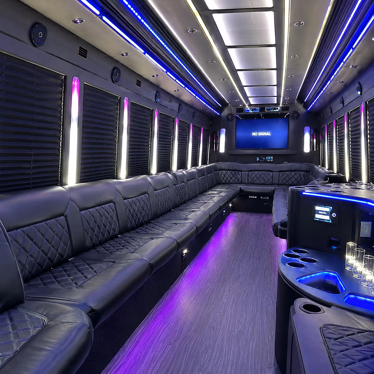 orange party bus interior